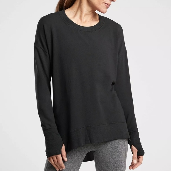Athleta black COASTER LUXE SWEATSHIRT thumbholes pullover top - Picture 3 of 7